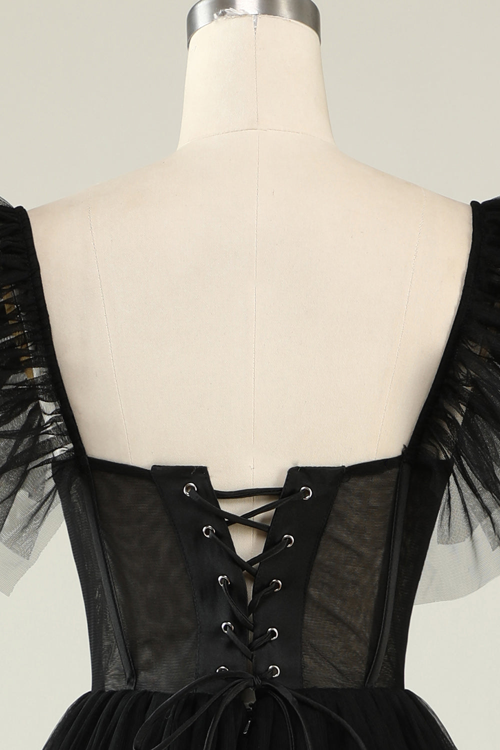 Black Prom Dress A-Line Corset Ruffled Tulle Homecoming Dress