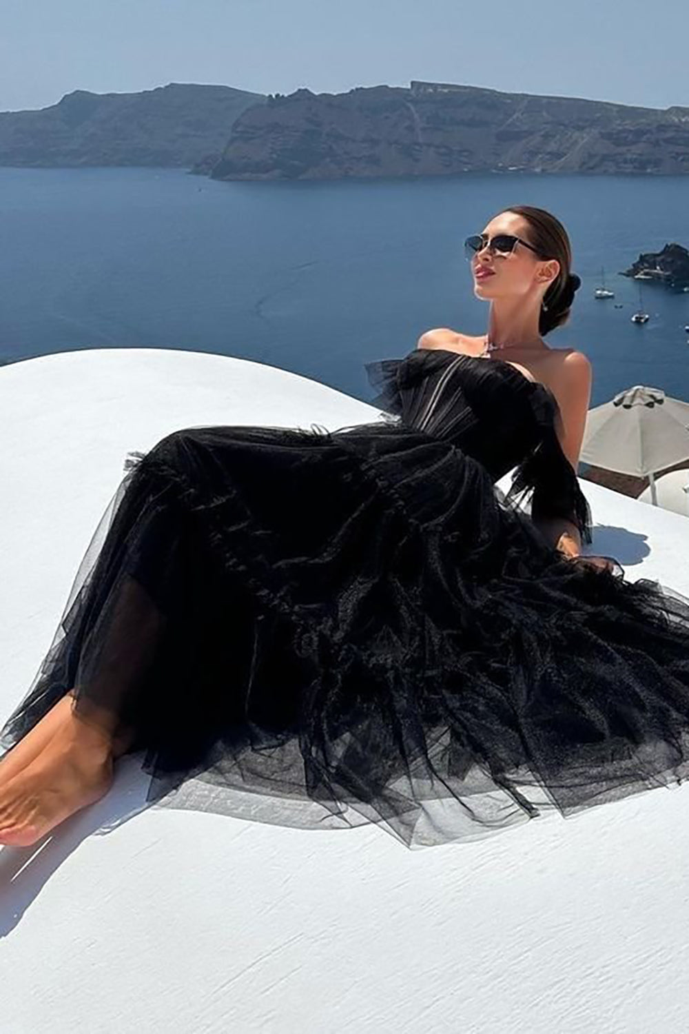 Black Prom Dress A-Line Corset Ruffled Tulle Homecoming Dress