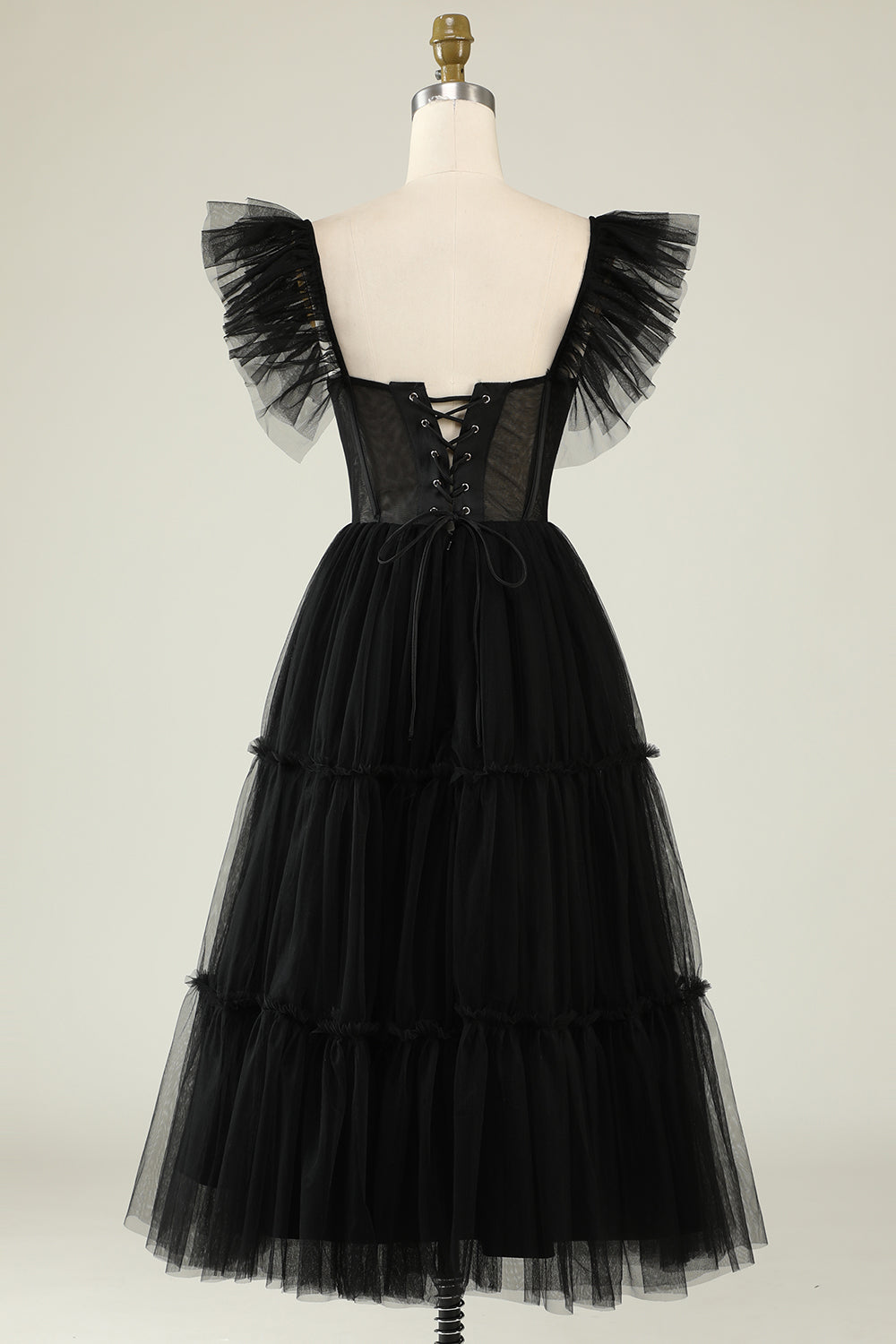 Black Prom Dress A-Line Corset Ruffled Tulle Homecoming Dress