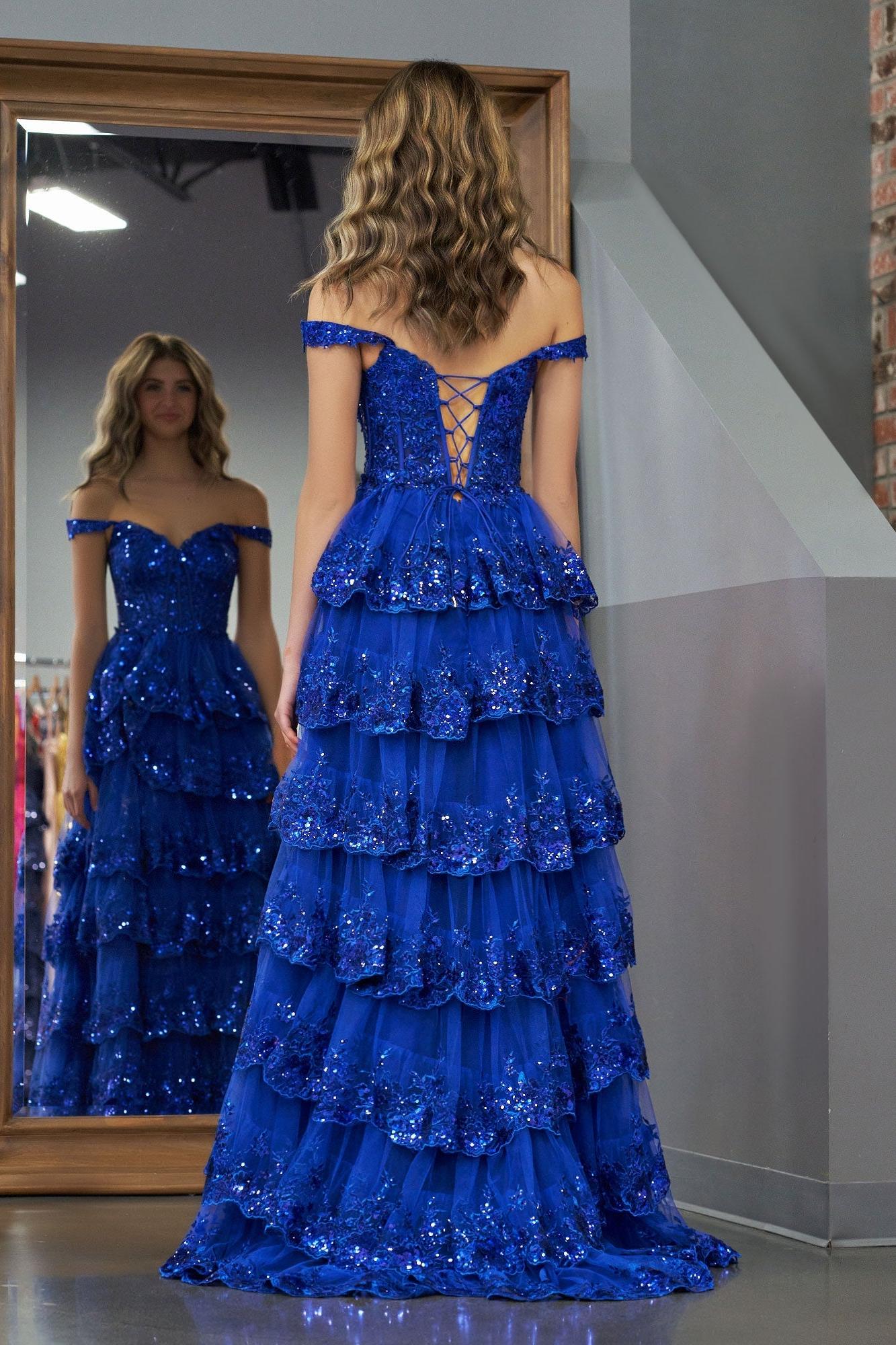 Black Prom Dress A Line Off the Shoulder Corset Evening Dress with Lace Ruffles