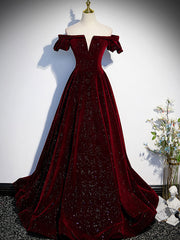 Black Prom Dress A Line Off the Shoulder Velvet Long Formal Gown Evening Dress