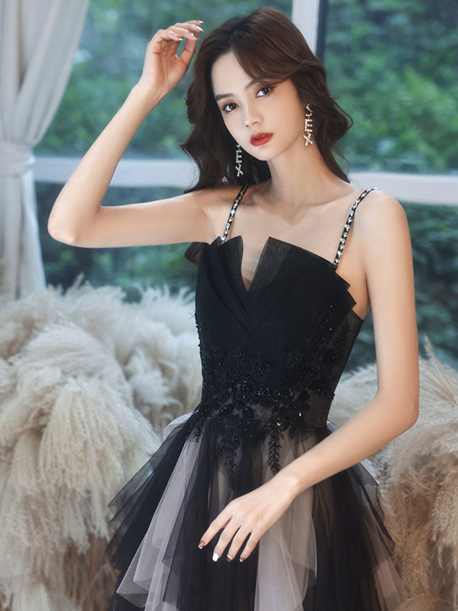 Black Prom Dress A Line Tulle Long Lace Formal Gown Evening Dress