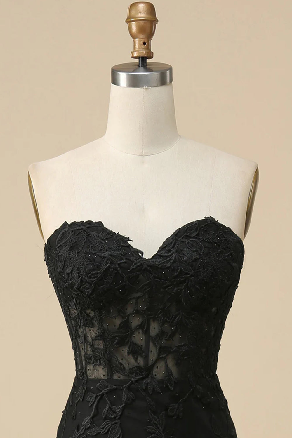 Black Prom Dress Corset Sweetheart Long Lace Mermaid Evening Dress with Slit