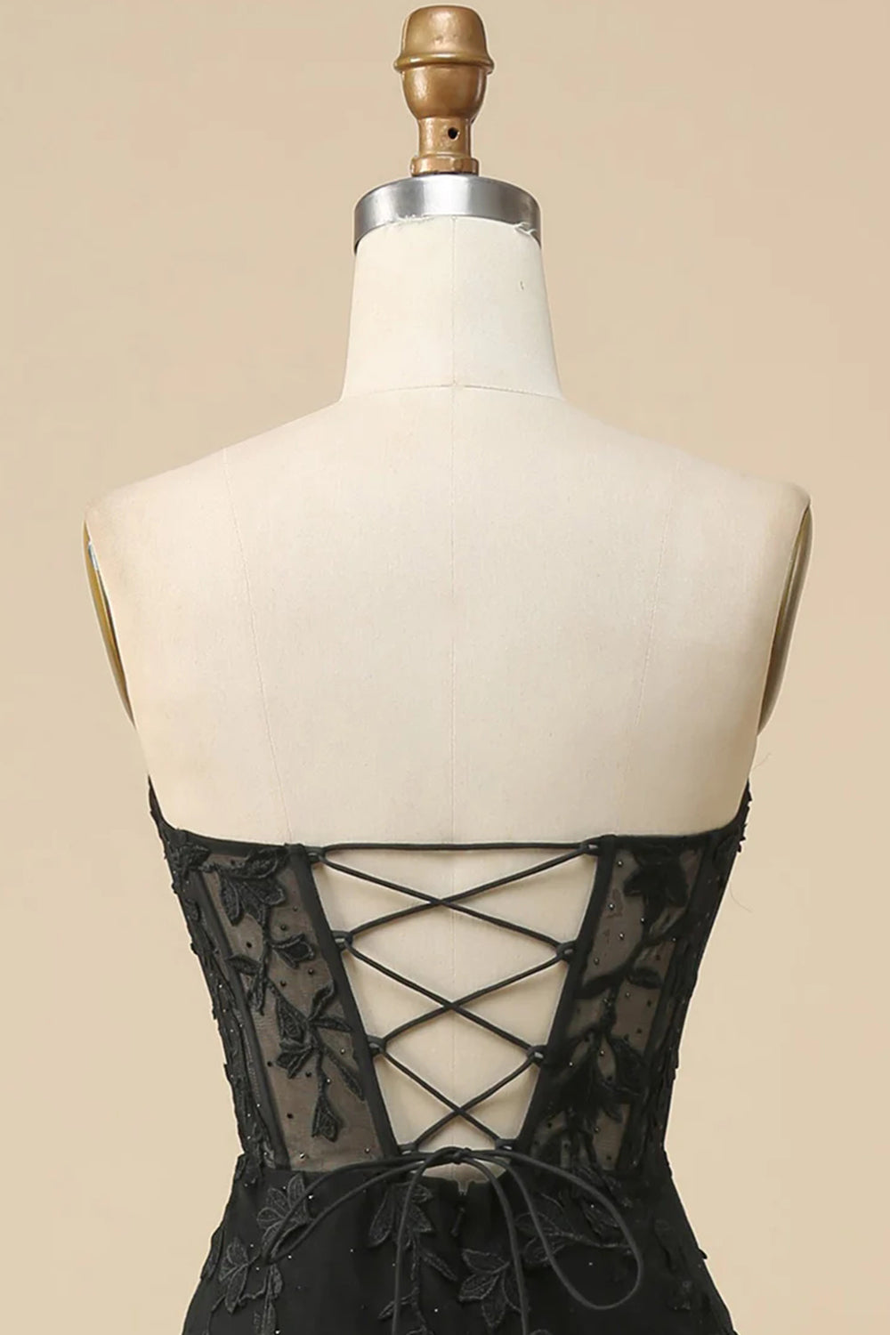 Black Prom Dress Corset Sweetheart Long Lace Mermaid Evening Dress with Slit