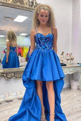 Black Prom Dress High Low Satin A Line Mirror Homecoming Dress