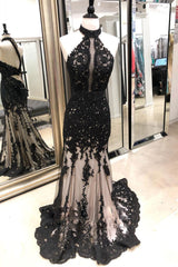 Black Prom Dress Lace Mermaid Long Tulle Formal Evening Dress