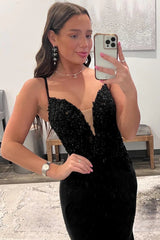 Black Prom Dress Mermaid Long Evening Dress with Sequined