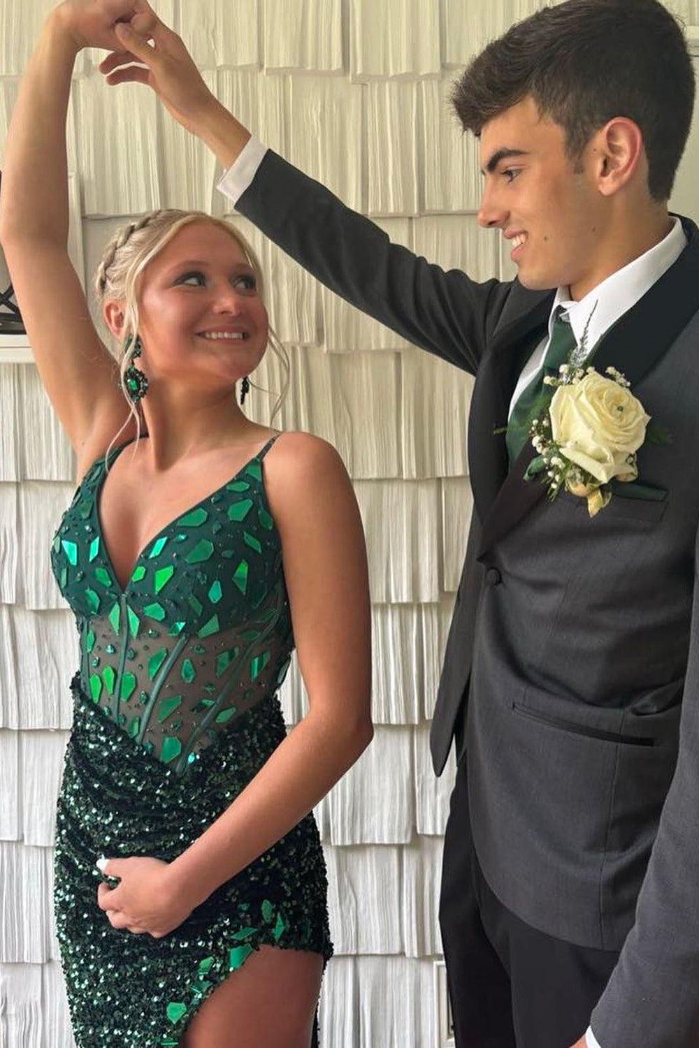 Black Prom Dress Mermaid Mirror Long Beaded Evening Dress with Slit