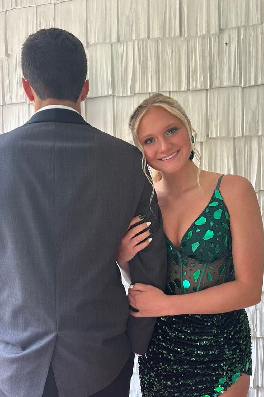 Black Prom Dress Mermaid Mirror Long Beaded Evening Dress with Slit