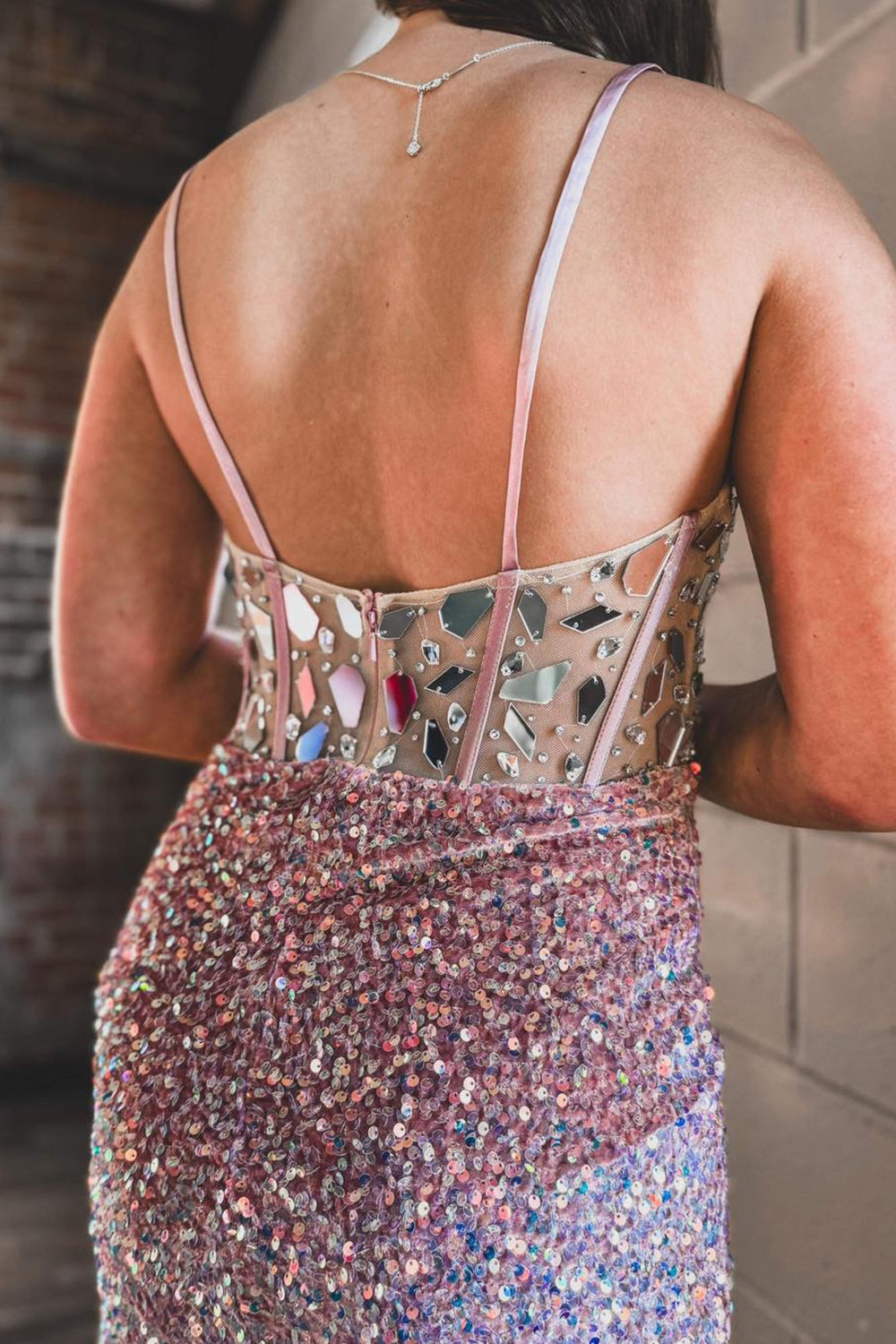 Black Prom Dress Mermaid Mirror Long Beaded Evening Dress with Slit