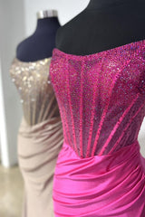 Black Prom Dress Mermaid Strapless Corset Long Evening Dress with Sequined