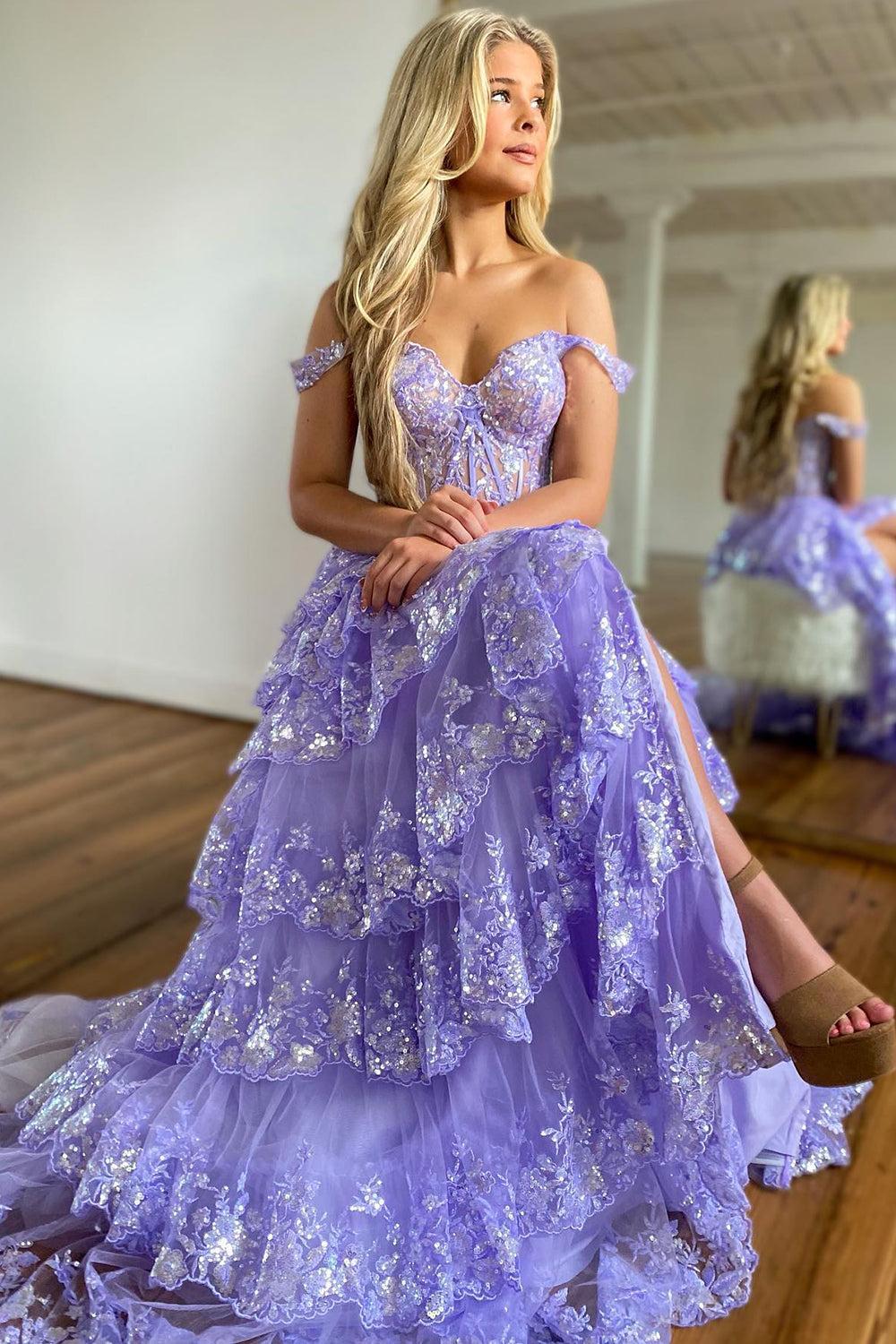 Off the shoulder Prom Dress Tulle Appliques Long Evening Dress