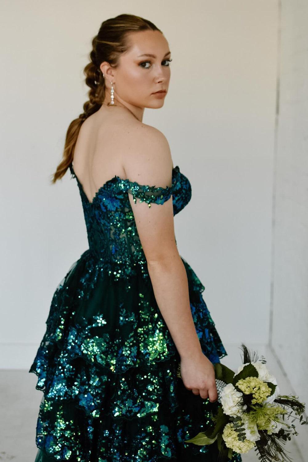A Line Sweetheart Neck Tulle Sequin Black Prom Dress Long Formal Evening Dress