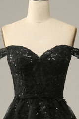 Black Prom Dress Off The Shoulder Tiered Corset Evening Dress