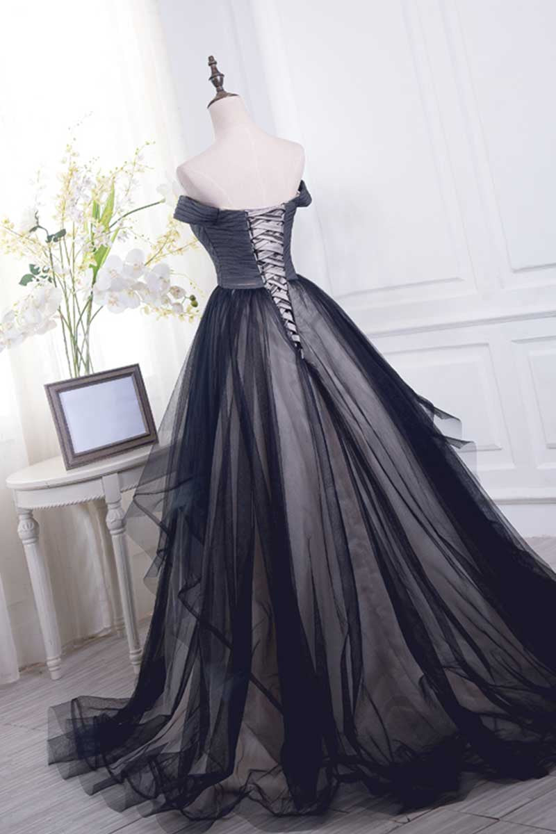 Black Prom Dress Off the Shoulder Tulle Long Evening Dress
