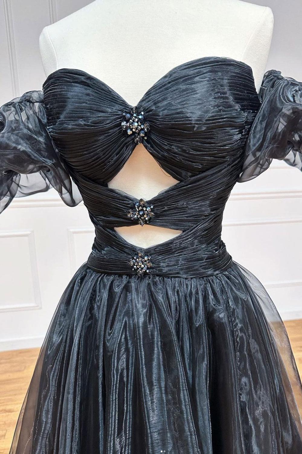 Black Prom Dress Organza A Line Long Evening Dress