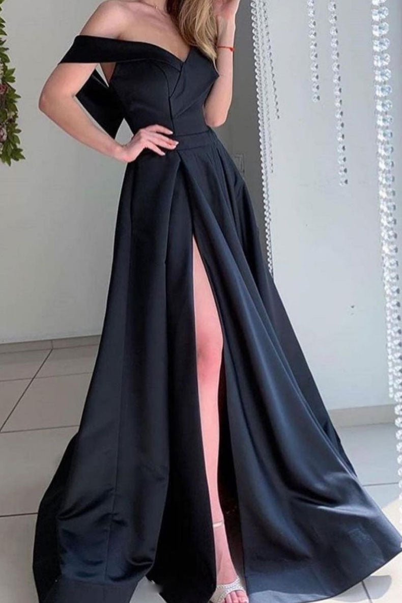 Black Prom Dress Satin Long Evening Dress