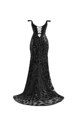 Black Prom Dress Sheath Sequin Long Evening Dress with Split