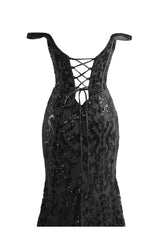 Black Prom Dress Sheath Sequin Long Evening Dress with Split