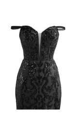 Black Prom Dress Sheath Sequin Long Evening Dress with Split