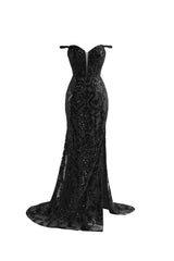 Black Prom Dress Sheath Sequin Long Evening Dress with Split