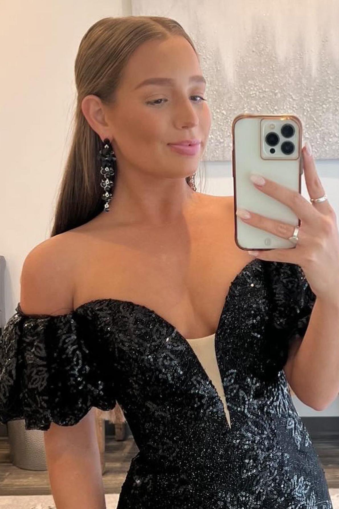 Black Prom Dress Strapless Sequin Long Mermaid Evening Dress