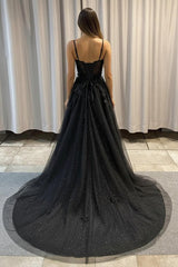 Black Prom Dress Sweetheart Neck Tulle Lace Long Evening Gown Evening Dress
