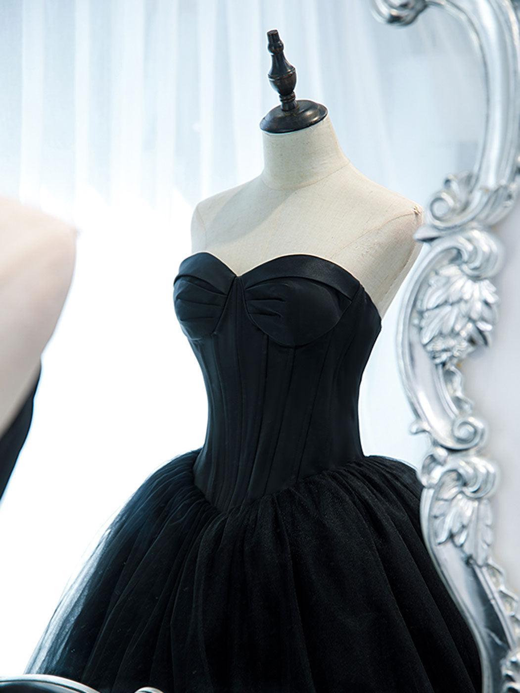 Black Prom Dress Sweetheart Neck Tulle Long Formal Gown Evening Dress