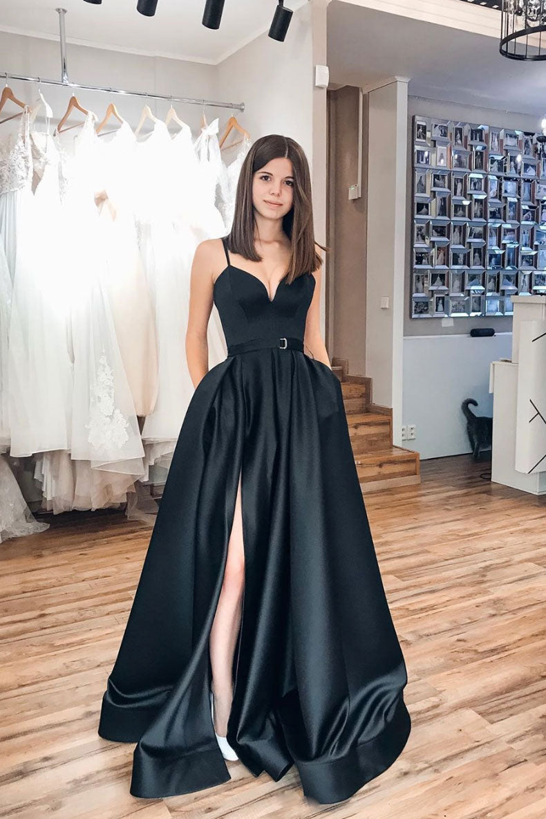 Black Prom Dress Sweetheart Satin Long Formal Gown Evening Dress
