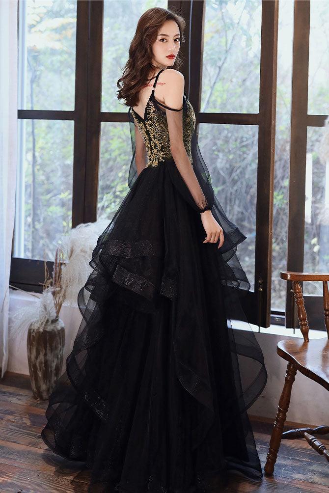 Black Prom Dress Sweetheart Tulle Lace Long Evening Dress