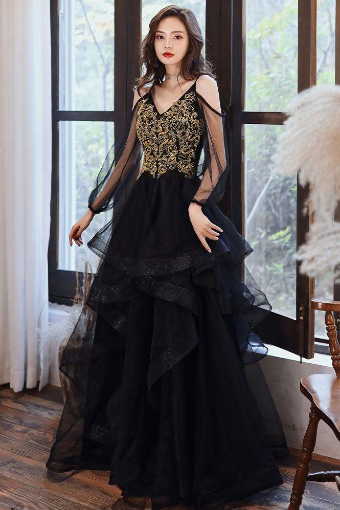 Black Prom Dress Sweetheart Tulle Lace Long Evening Dress