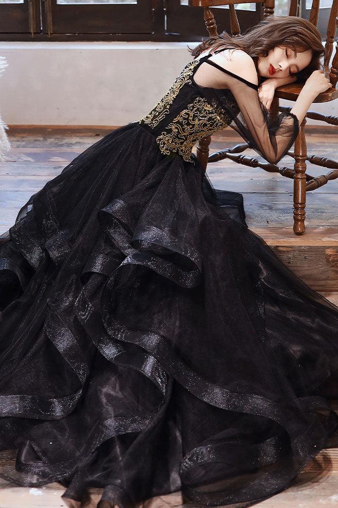 Black Prom Dress Sweetheart Tulle Lace Long Evening Dress