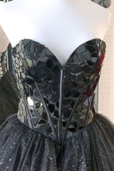 Black Prom Dress Sweetheart Tulle Sequin Long Formal Gown Evening Dress