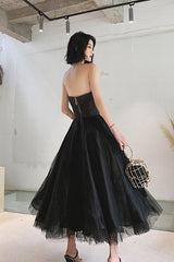 Black Prom Dress Tea Length Tulle Evening Dress