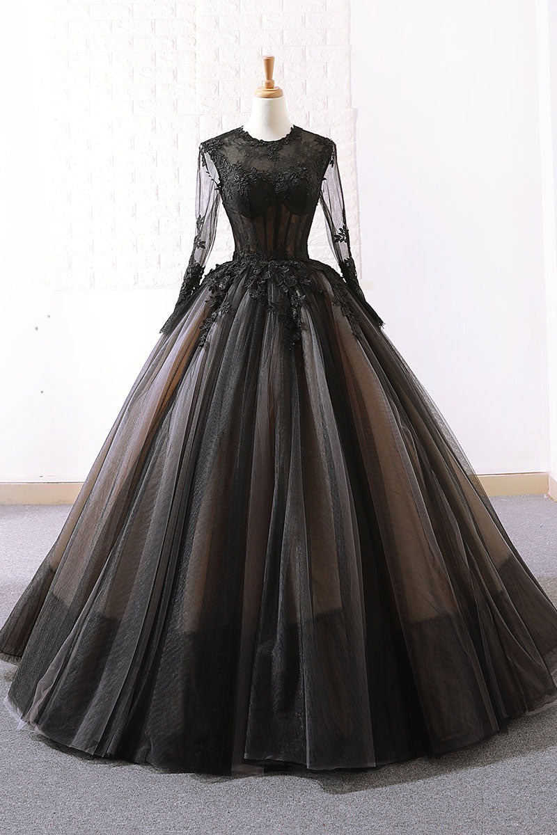 Black Prom Dress Tulle Lace Long Evening Dress