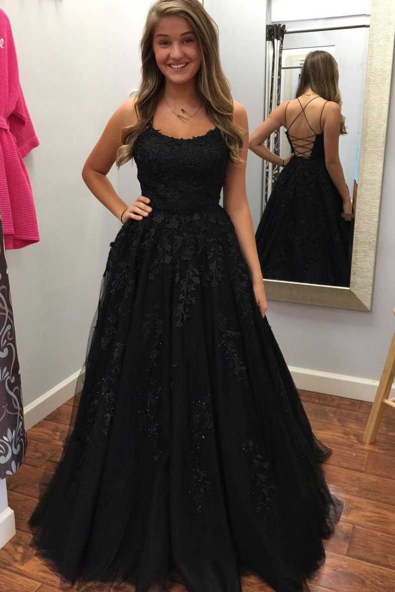Black Prom Dress Tulle Lace Long Formal Gown Evening Dress