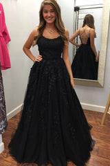 Black Prom Dress Tulle Lace Long Formal Gown Evening Dress
