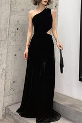 Black Prom Dress Velvet Long Evening Dress