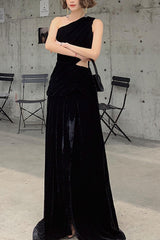 Black Prom Dress Velvet Long Evening Dress