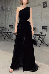 Black Prom Dress Velvet Long Evening Dress