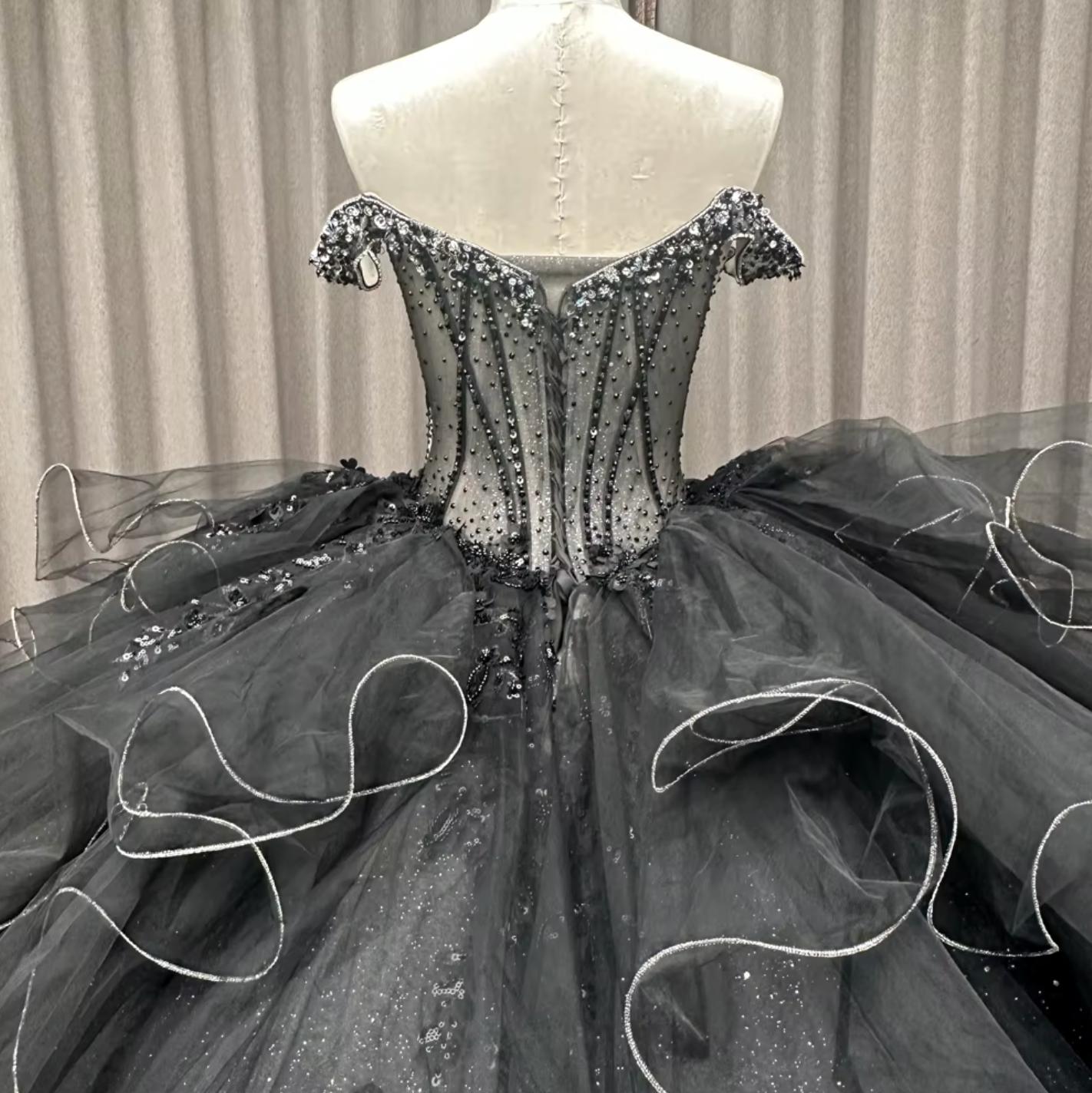 Black Quinceanera Dress Off The Shoulder Ball Gown Sweet 16 Dress