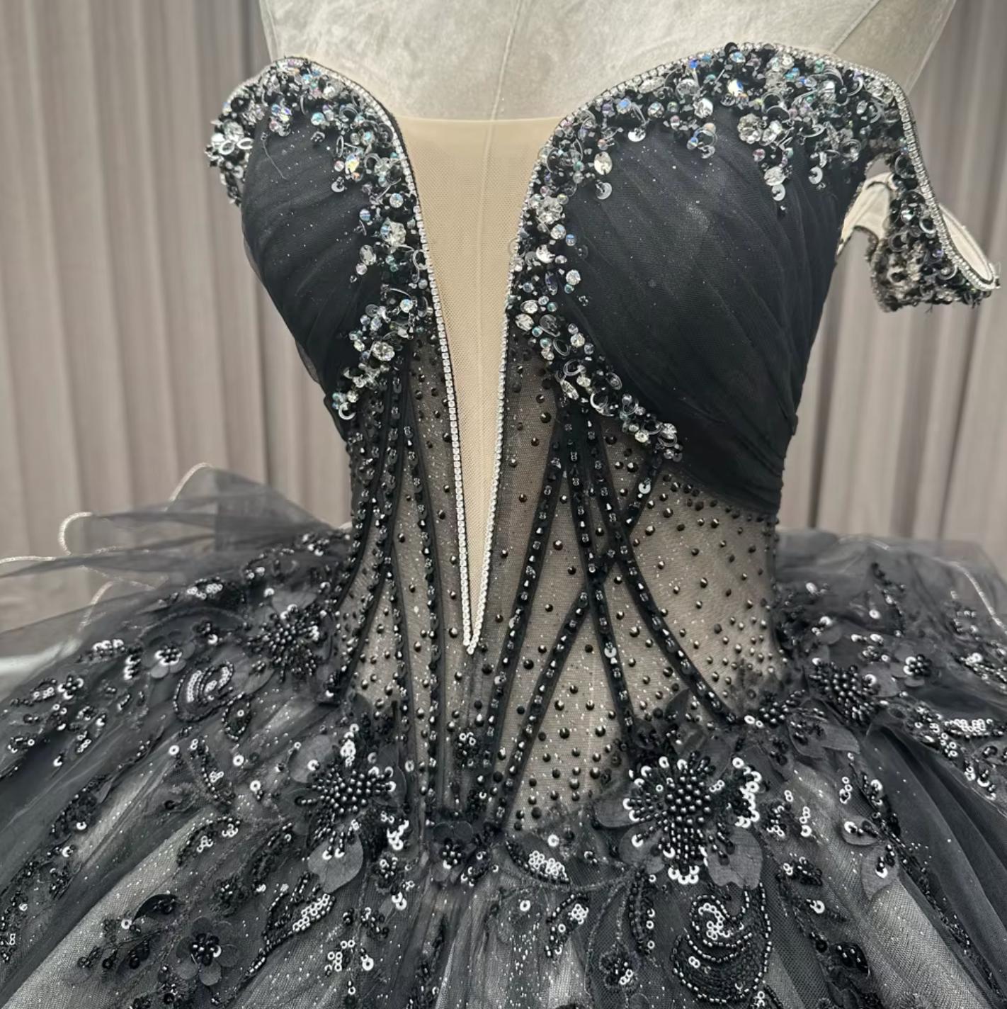 Black Quinceanera Dress Off The Shoulder Ball Gown Sweet 16 Dress