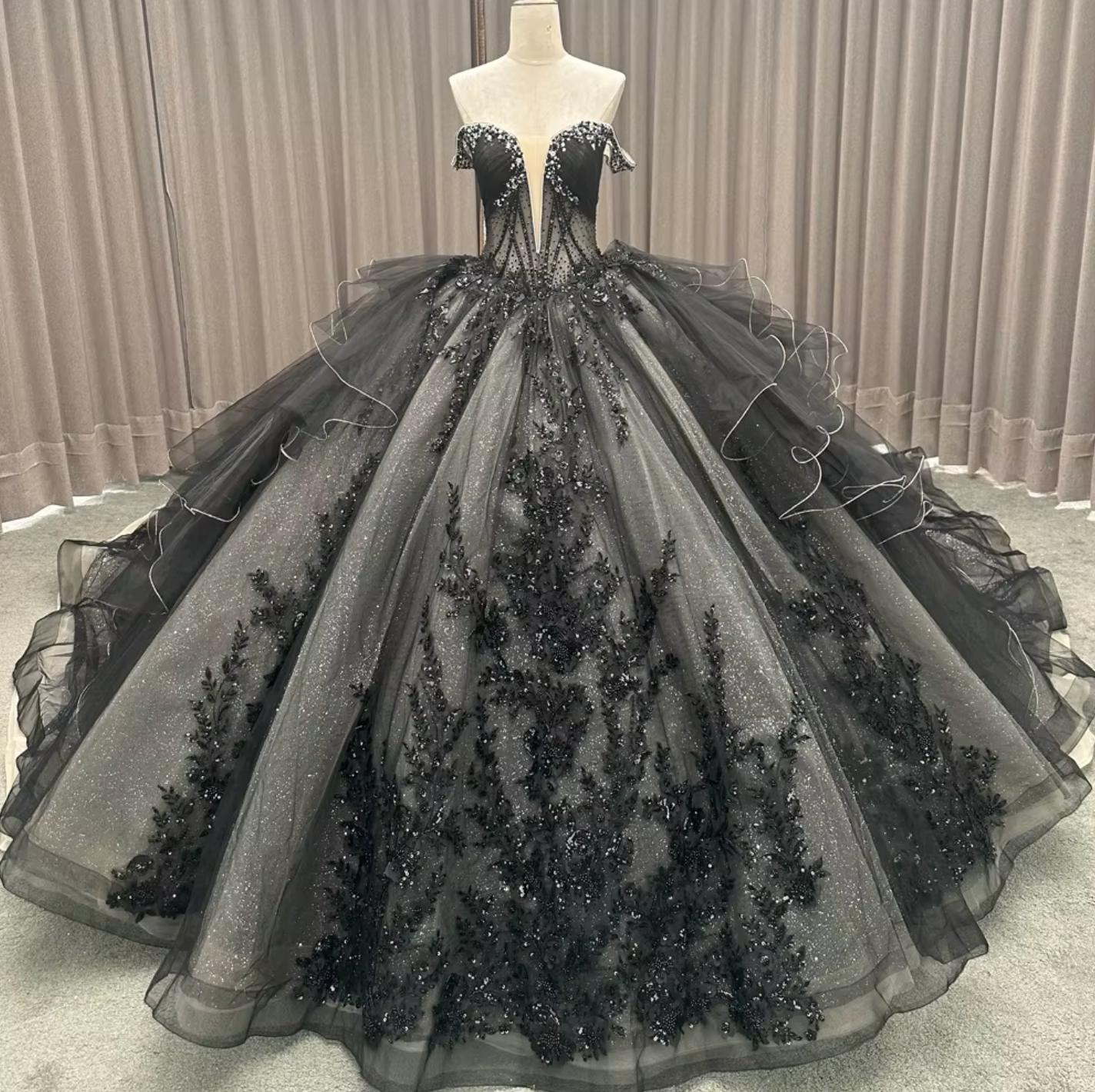 Black Quinceanera Dress Off The Shoulder Ball Gown Sweet 16 Dress