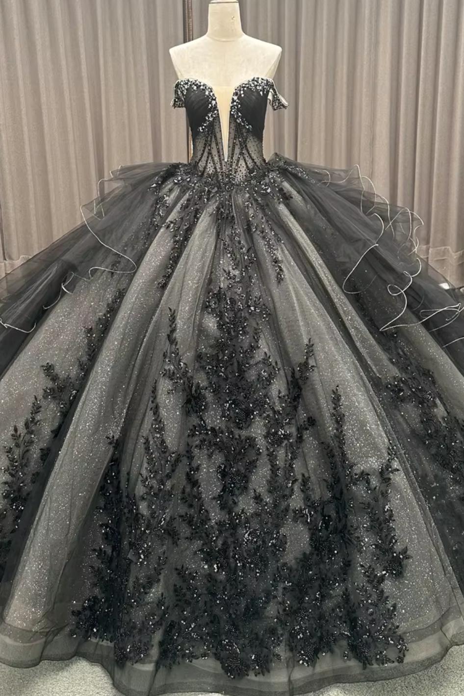 Black Quinceanera Dress Off The Shoulder Ball Gown Sweet 16 Dress