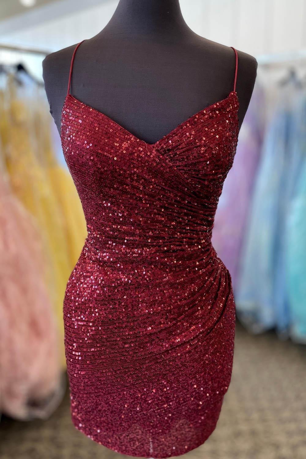 Black Sequins Homecoming Dress Tight Backless Short Cocktail Dress