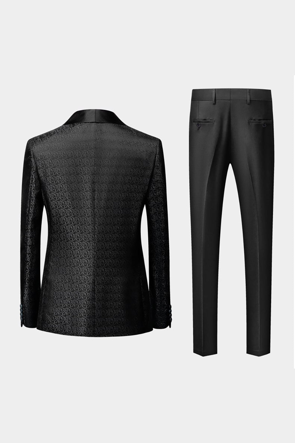 Black Shawl Lapel Jacquard 3-Piece Men's Suit Blazer Vest Pants