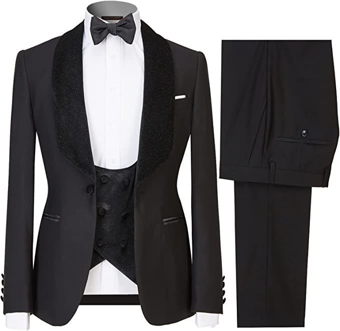 Black Shawl Lapel Three Piece Wedding Suit for Men