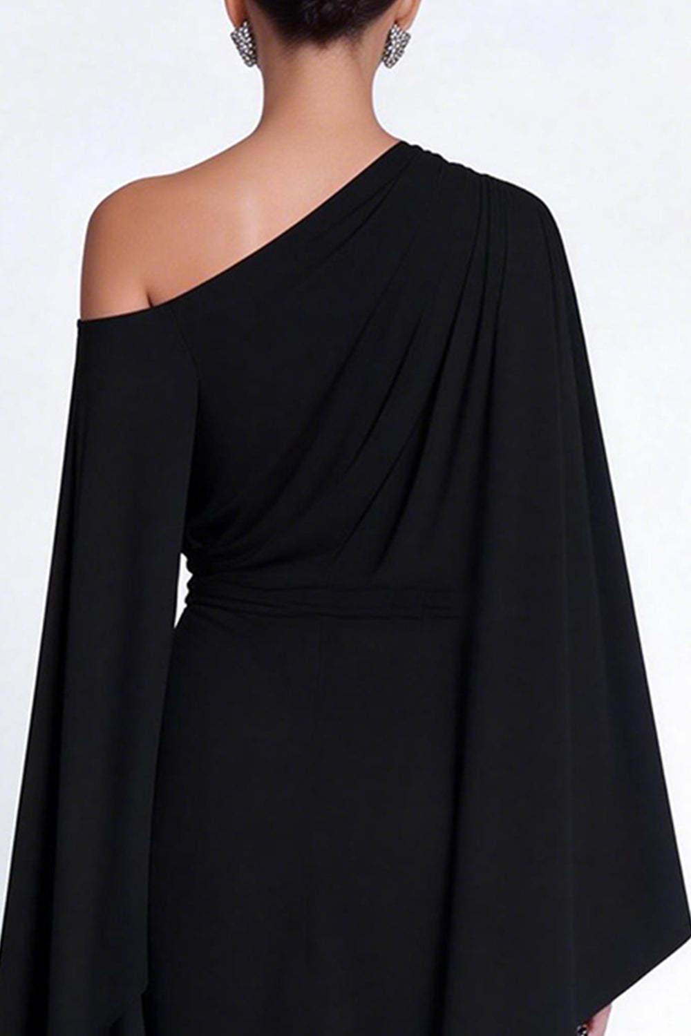 Dressystars Black Sheath One Shoulder Midi Prom Dress With Cape