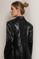 Black Sparkly Prom Blazer For Women With Fringe Details