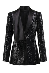 Black Sparkly Prom Blazer For Women With Fringe Details